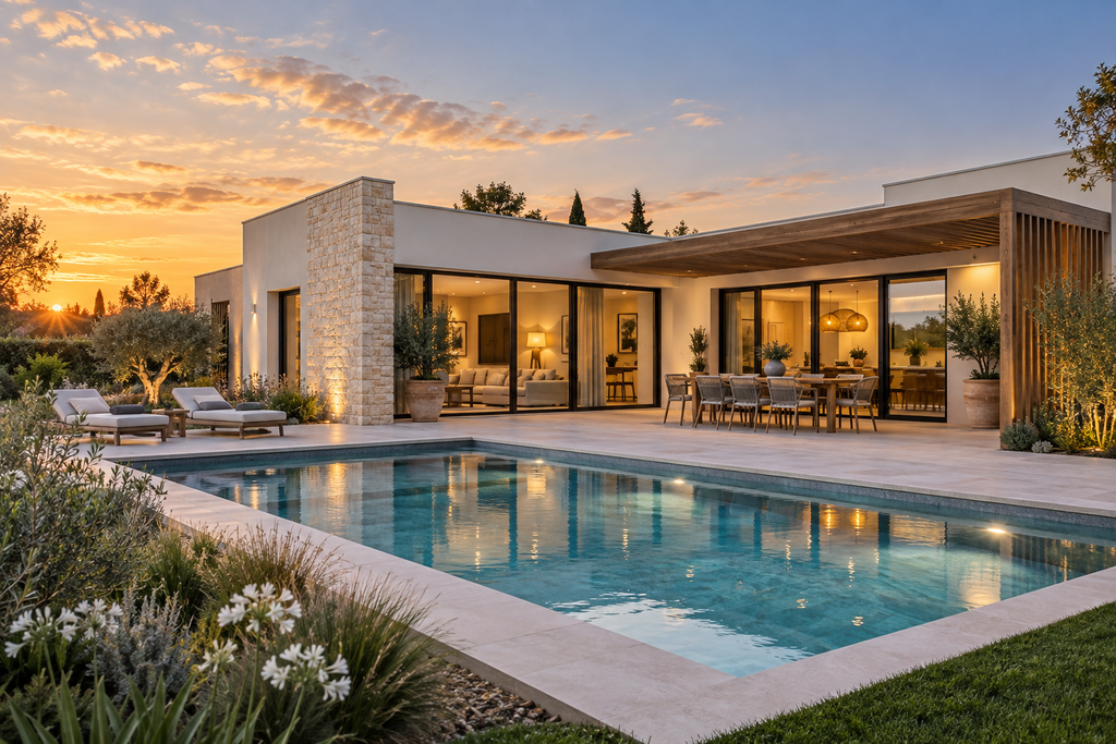 2026 09 16 03 maison B exterieur plain pied L 135m2 contemporaine piscine