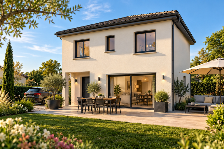 Maison contemporaine avec jardin méditerranéen