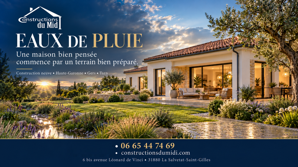 Maison élégante, jardin après la pluie