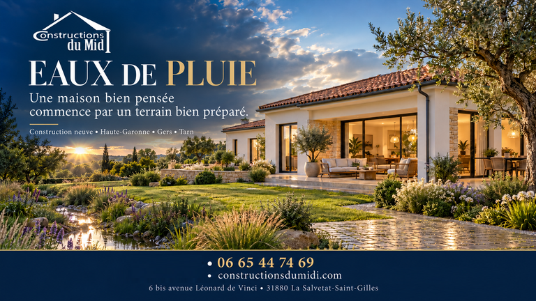 Maison élégante, jardin après la pluie