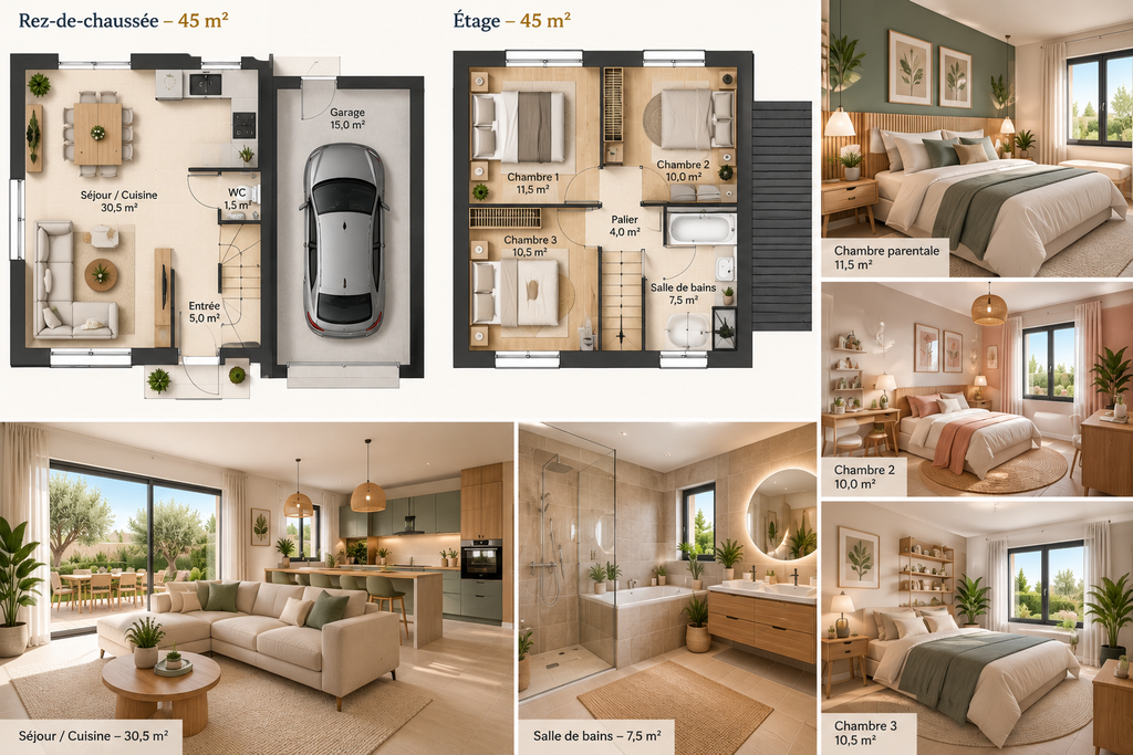 Plan de maison moderne et chaleureux
